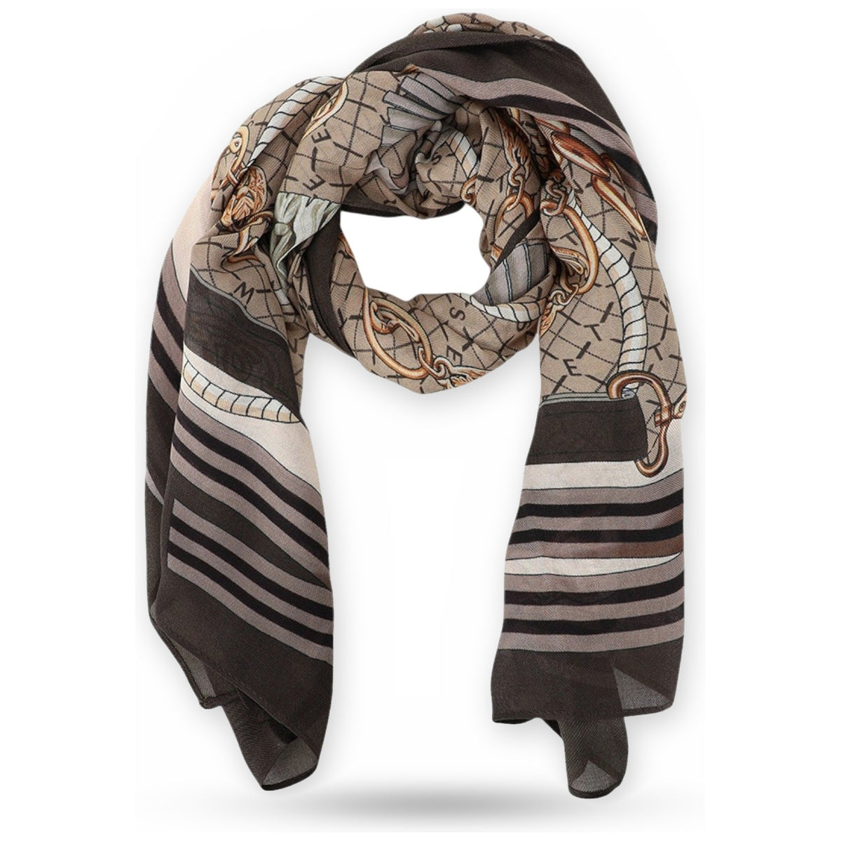 Sciarpe Donna Twinset - Kefia In Tessuto Stampa Catene E Nappe - Marrone