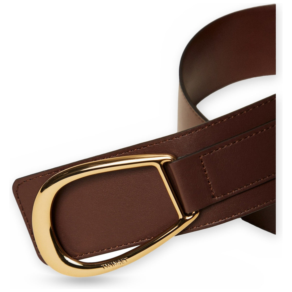 Cinture Donna Twinset - Cintura Vita Alta In Pelle Con Fibbia - Marrone