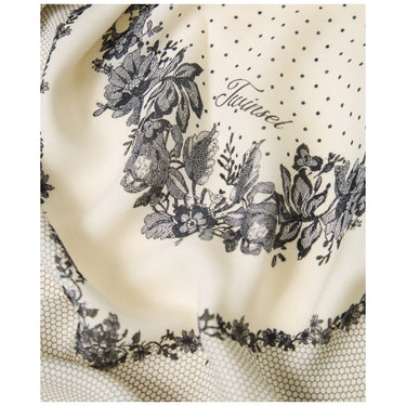 Sciarpe Donna Twinset - Kefia In Tessuto Stampa Pois E Fiori - Panna/Nero