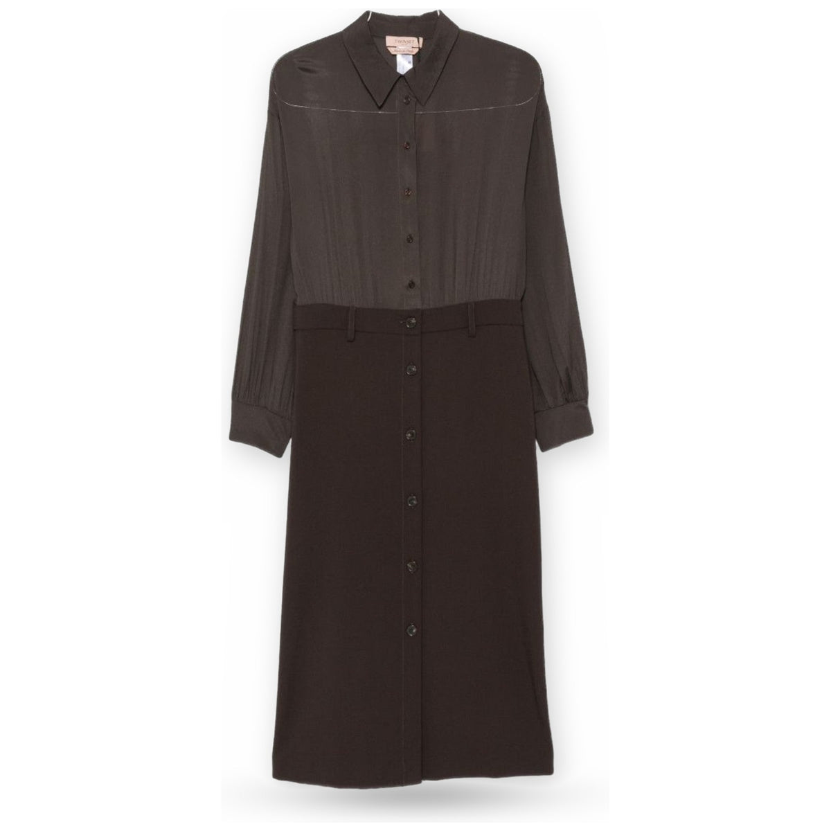 Vestiti casual Donna Twinset - Abito Midi Bi-materiale - Marrone