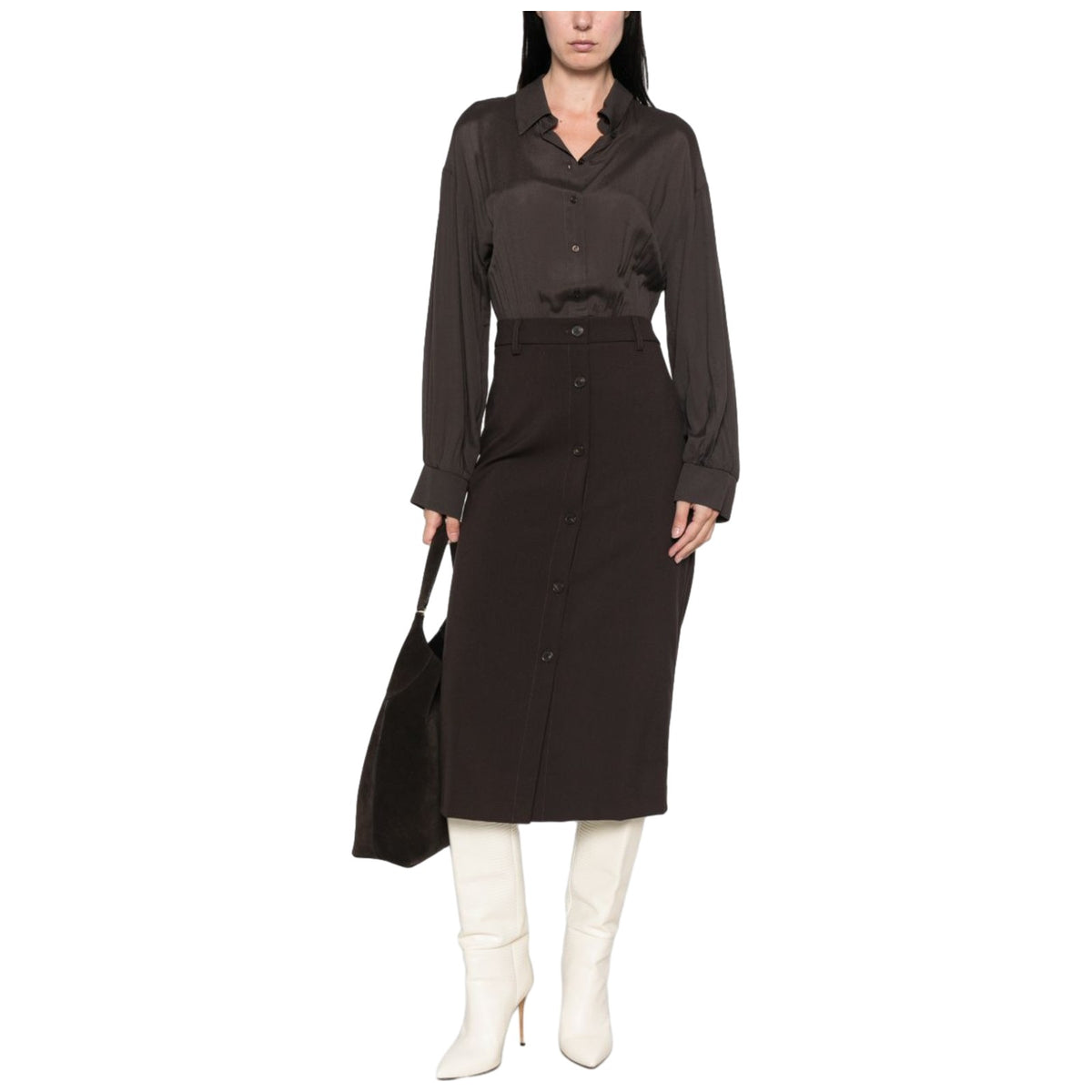 Vestiti casual Donna Twinset - Abito Midi Bi-materiale - Marrone