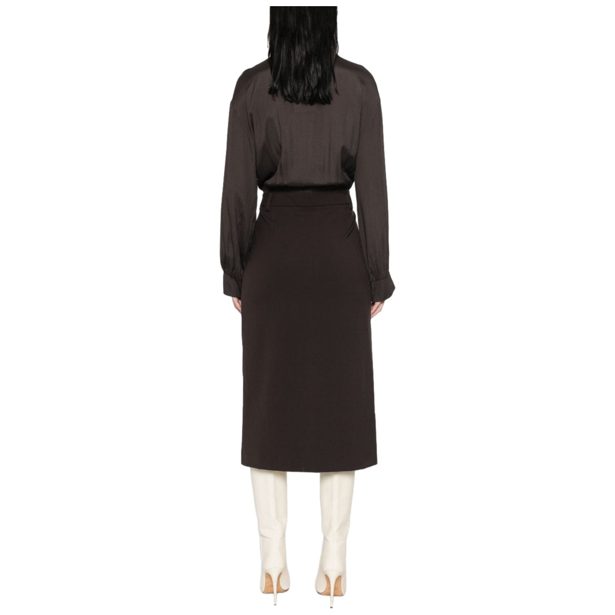 Vestiti casual Donna Twinset - Abito Midi Bi-materiale - Marrone