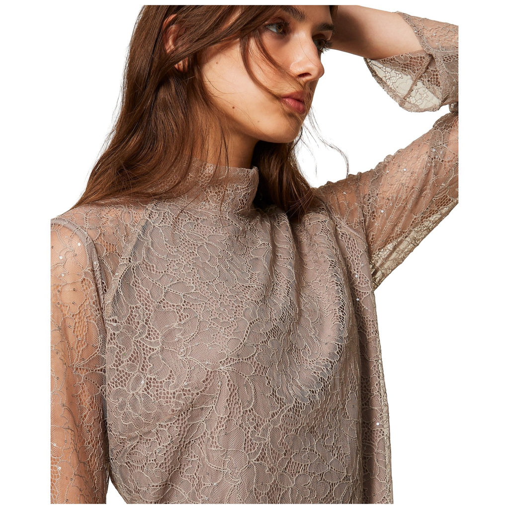 Vestiti casual Donna Twinset - Abito Corto M/L In Pizzo - Beige