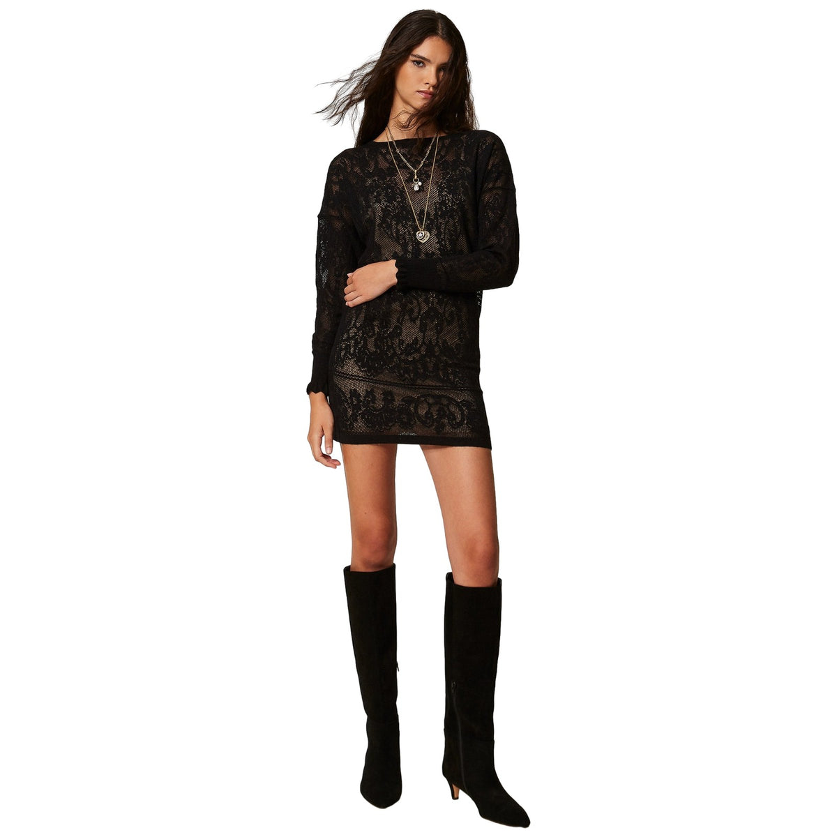 Vestiti casual Donna Twinset - Mini Abito In Maglia Jacquard - Nero
