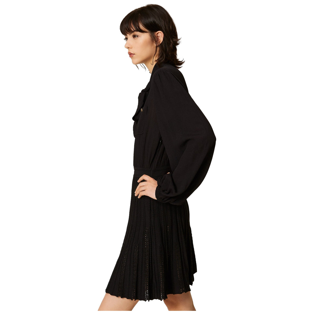 Vestiti casual Donna Twinset - Abito Bi-materiale C/Sciarpina - Nero