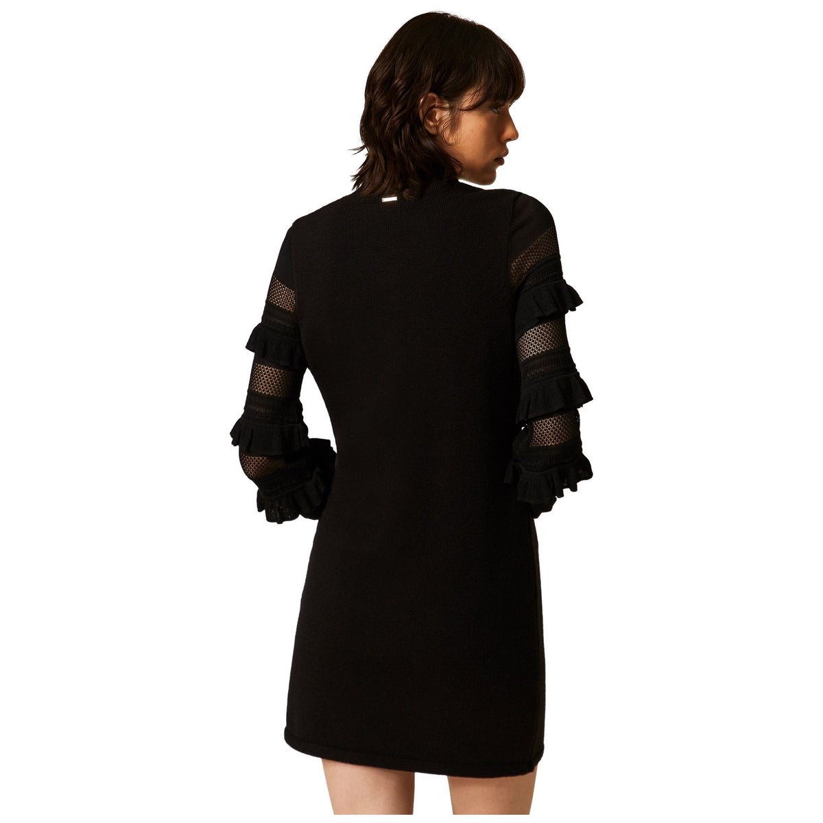 Vestiti casual Donna Twinset - Mini Abito In Maglia Con Rouches E Punto Rete - Nero