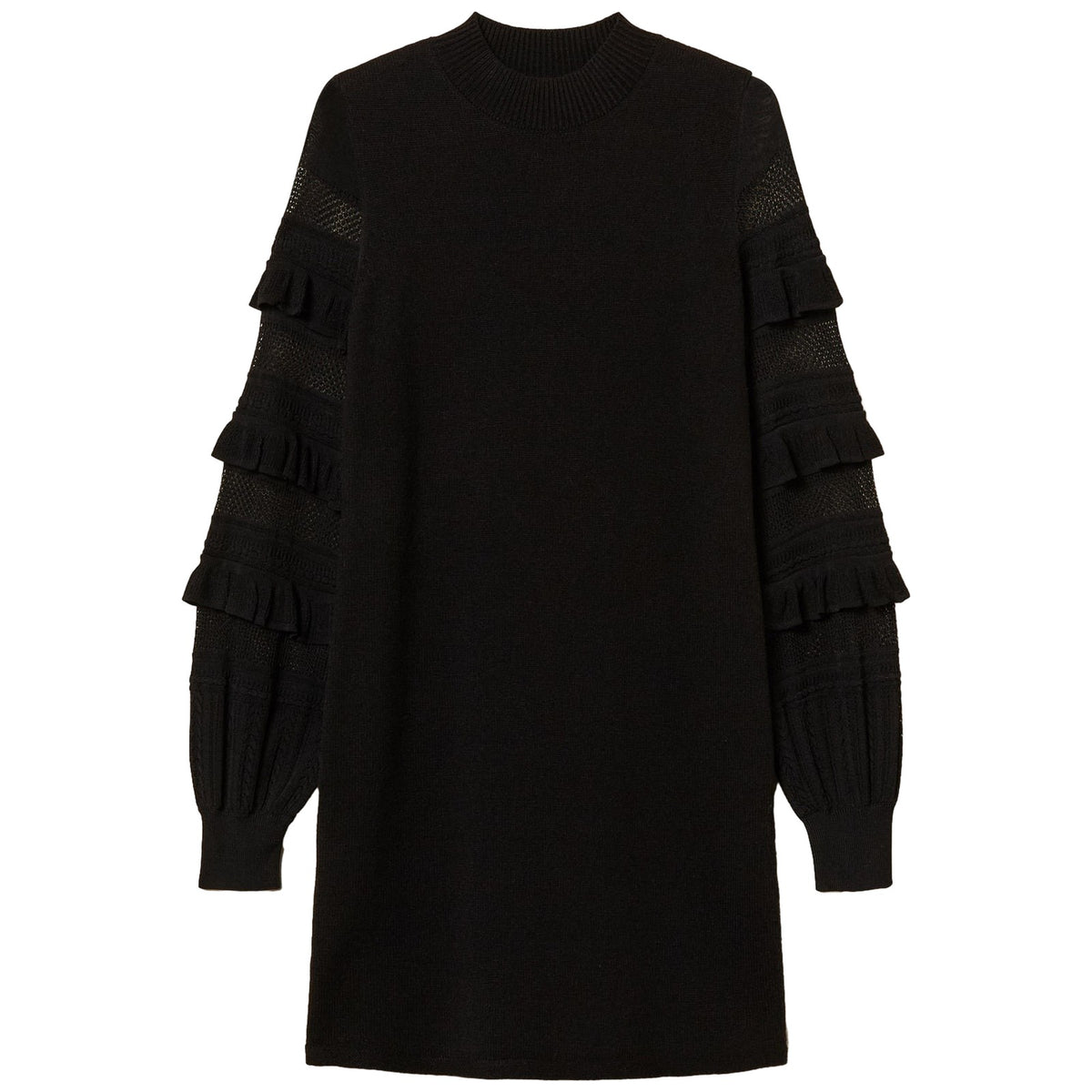 Vestiti casual Donna Twinset - Mini Abito In Maglia Con Rouches E Punto Rete - Nero