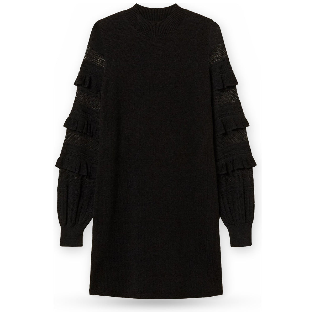 Vestiti casual Donna Twinset - Mini Abito In Maglia Con Rouches E Punto Rete - Nero