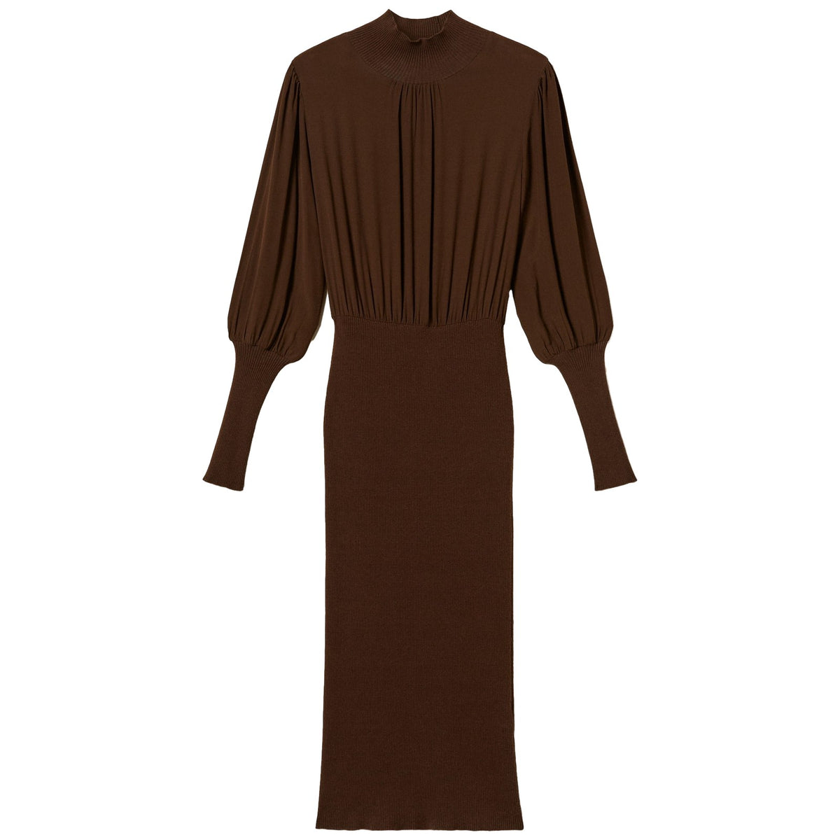 Vestiti casual Donna Twinset - Abito Lungo Bi-materiale Con Crepe De Chine - Marrone