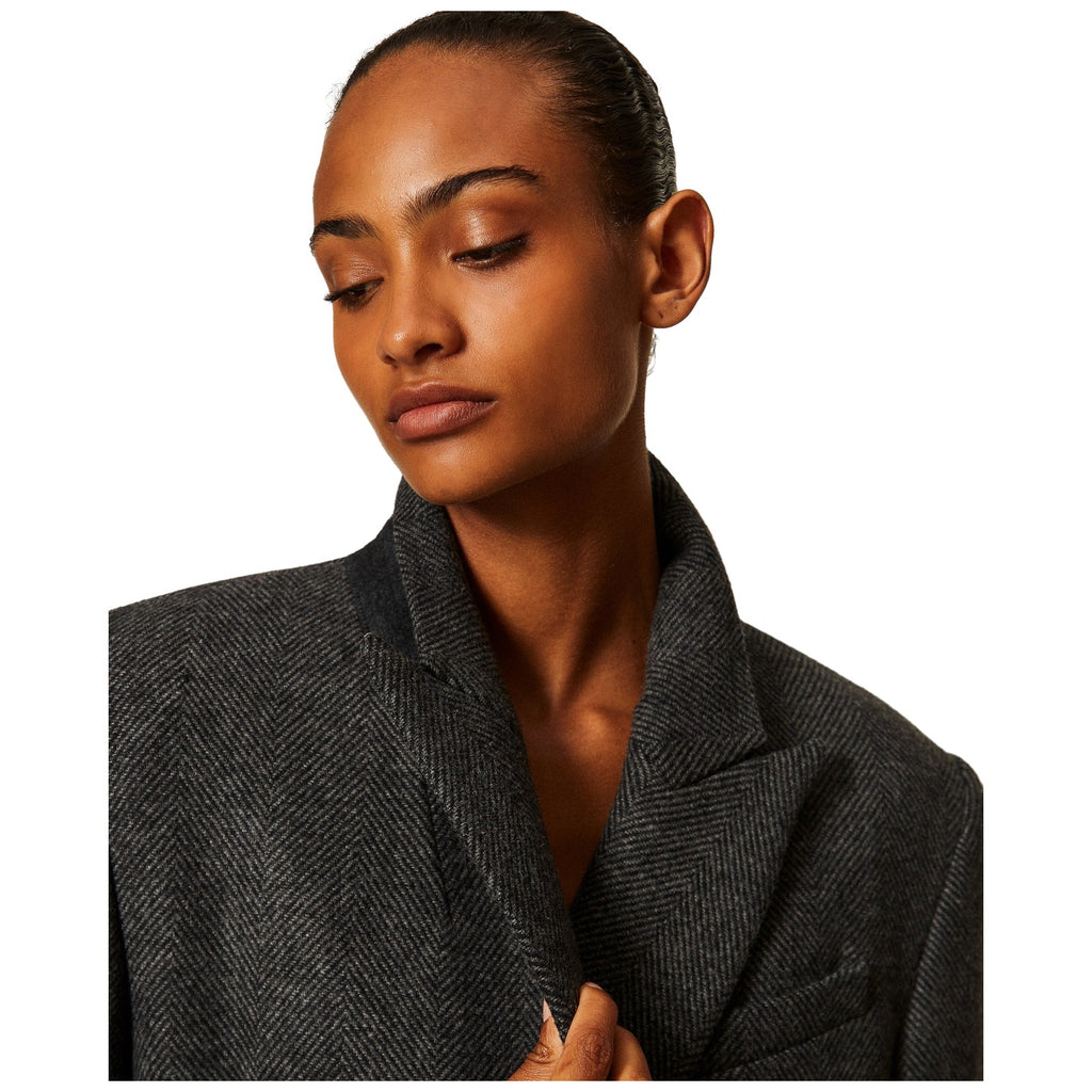 Cappotti Donna Twinset - Cappotto Lungo Doppiopetto - Grigio