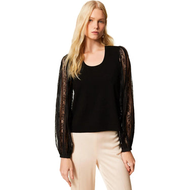 Bluse e camicie Donna Twinset - Maglia Con Pizzo Ricamato - Nero di Twinset su Gianni Foti