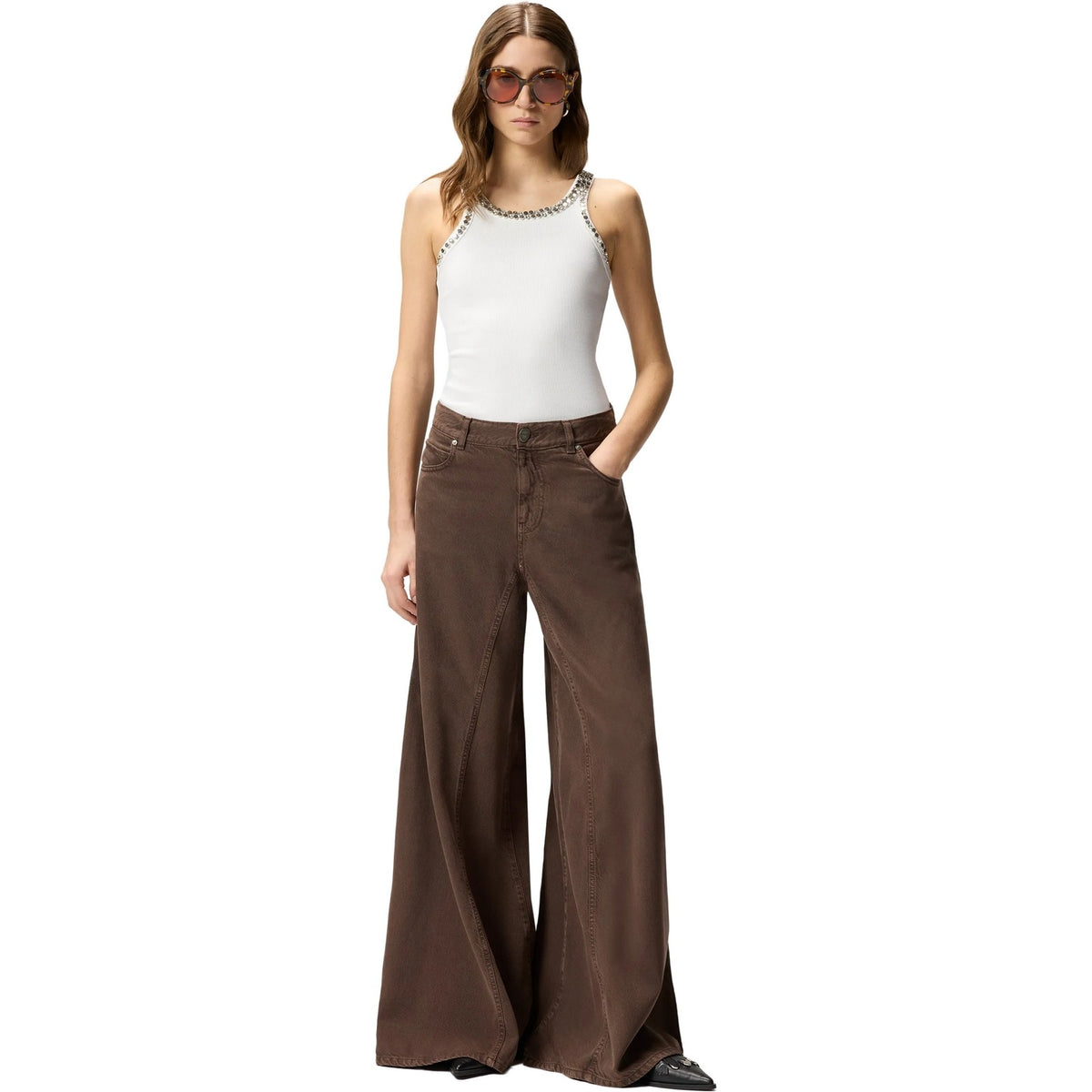Pantaloni Donna Pinko - Winona Wide Leg Bull Slegato - Marrone