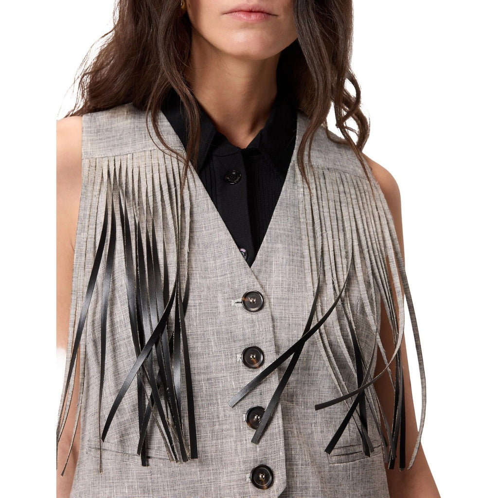 Gilet Donna Pinko - Boretto Gilet Fiammato Lino Co - Grigio