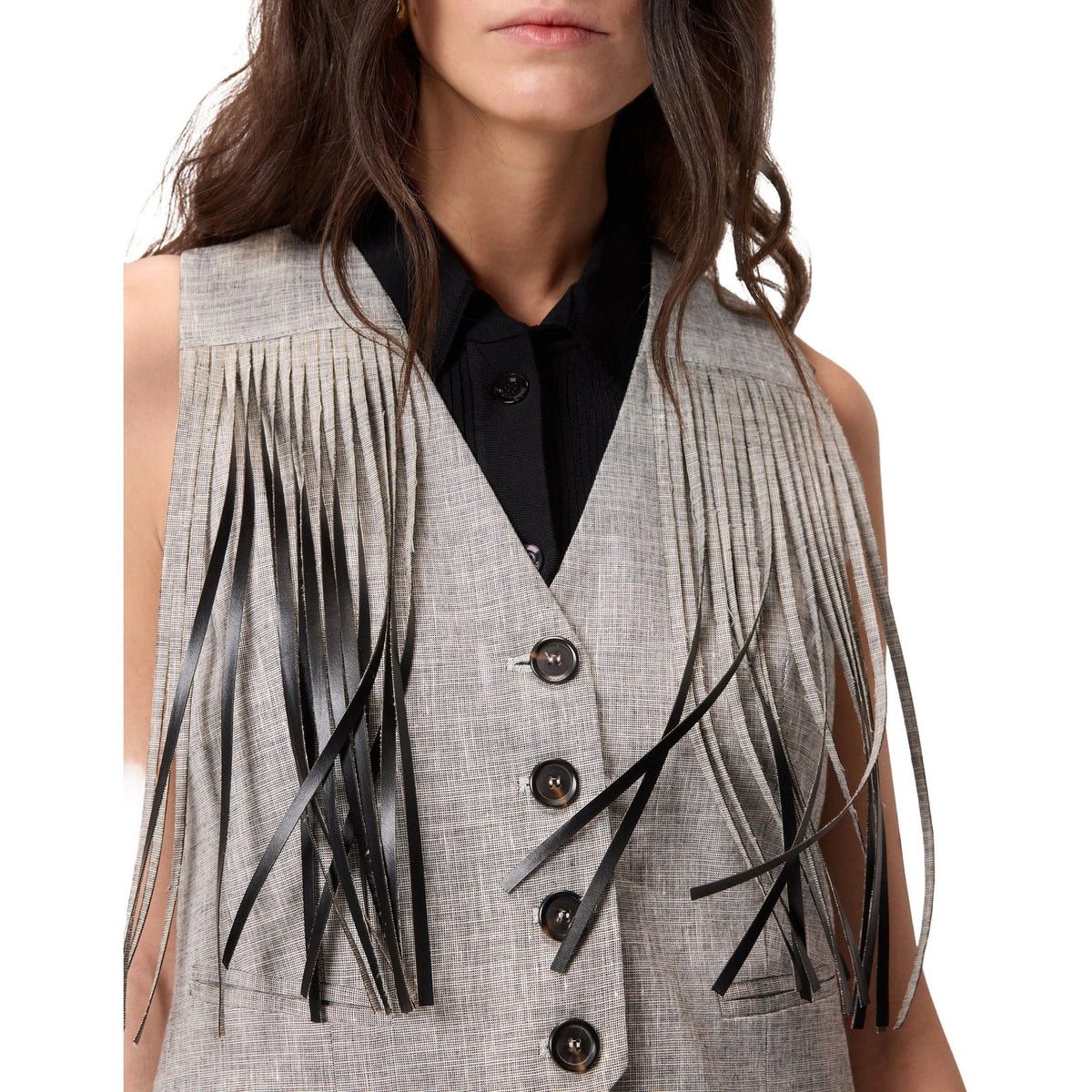 Gilet Donna Pinko - Boretto Gilet Fiammato Lino Co - Grigio