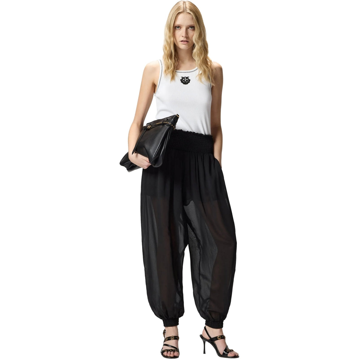 Canotte e top Donna Pinko - Bitetto Canotta Costina Logo T - Bianco