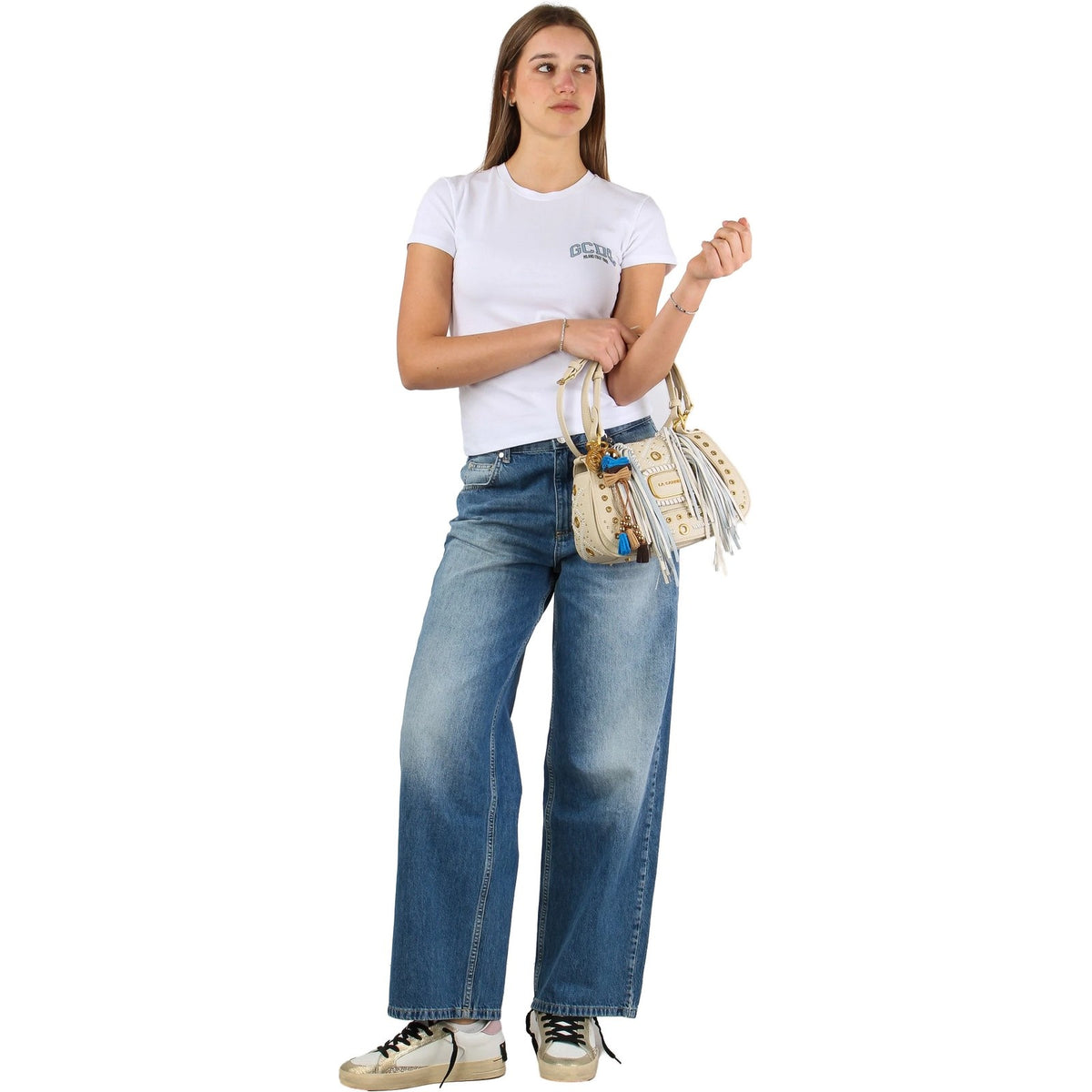 T-shirt Donna Gcds - Logo Lounge Slim Ss T-Shirt - Bianco