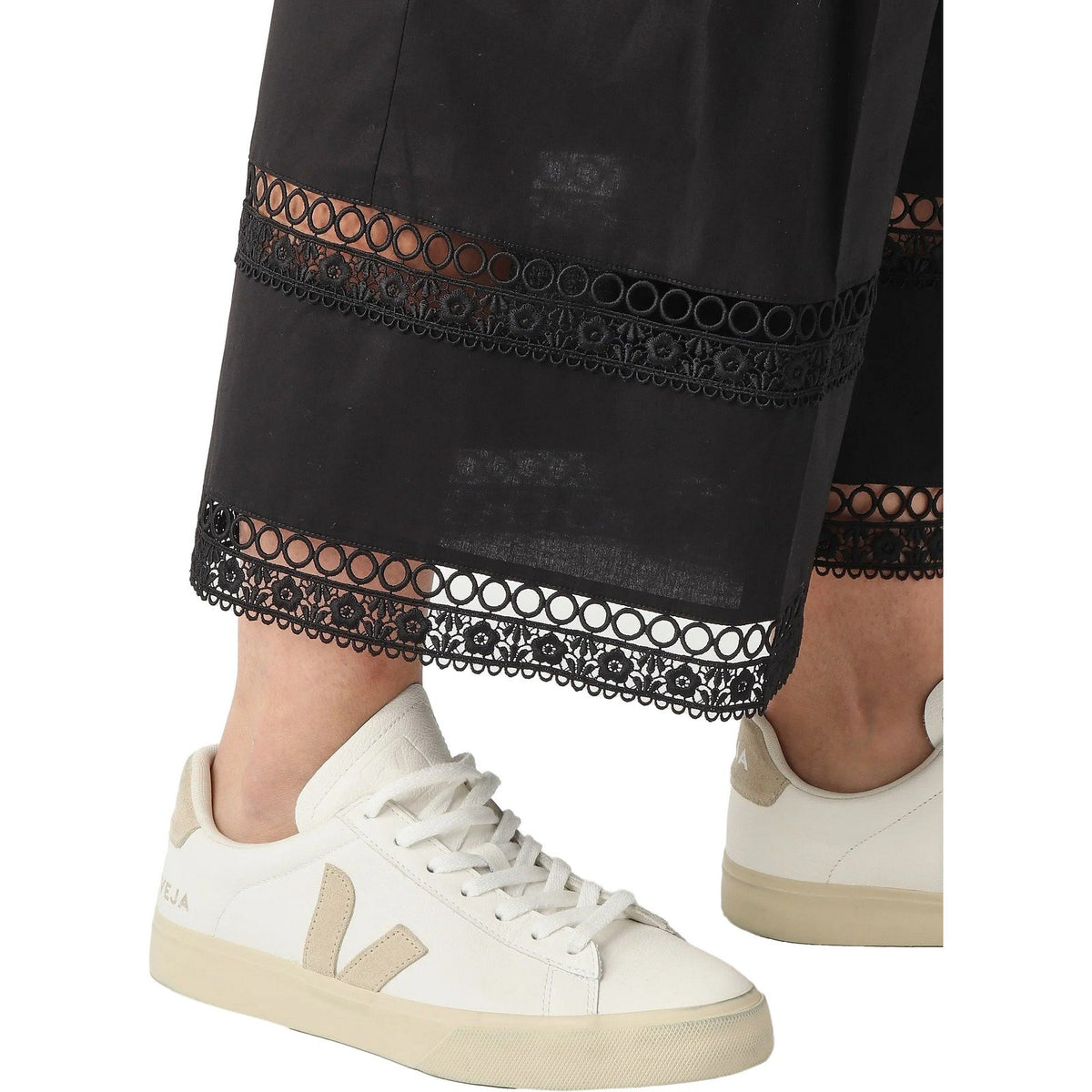 Pantaloni Donna Twinset - Pantalone Con Elastico E Macrame' - Nero
