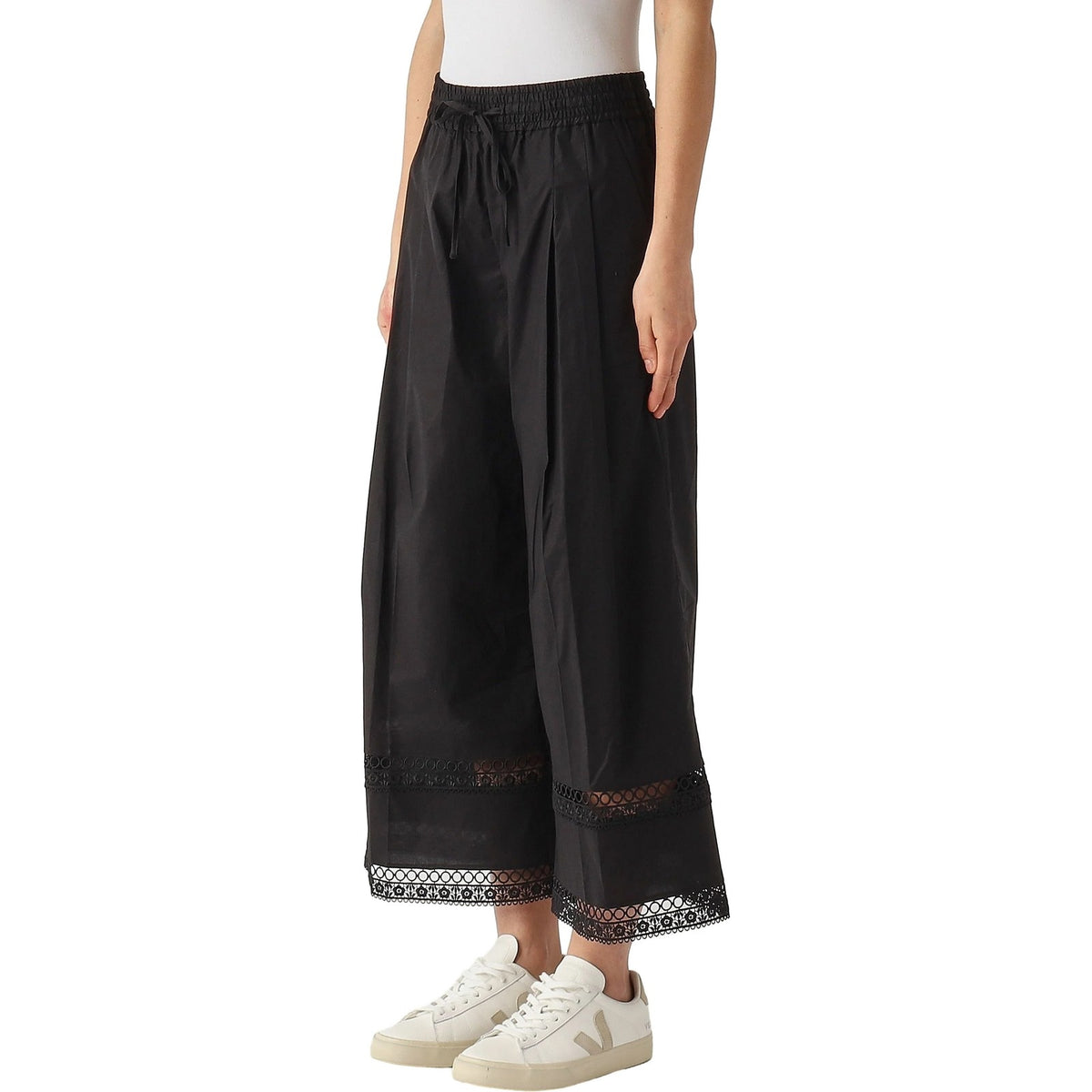 Pantaloni Donna Twinset - Pantalone Con Elastico E Macrame' - Nero