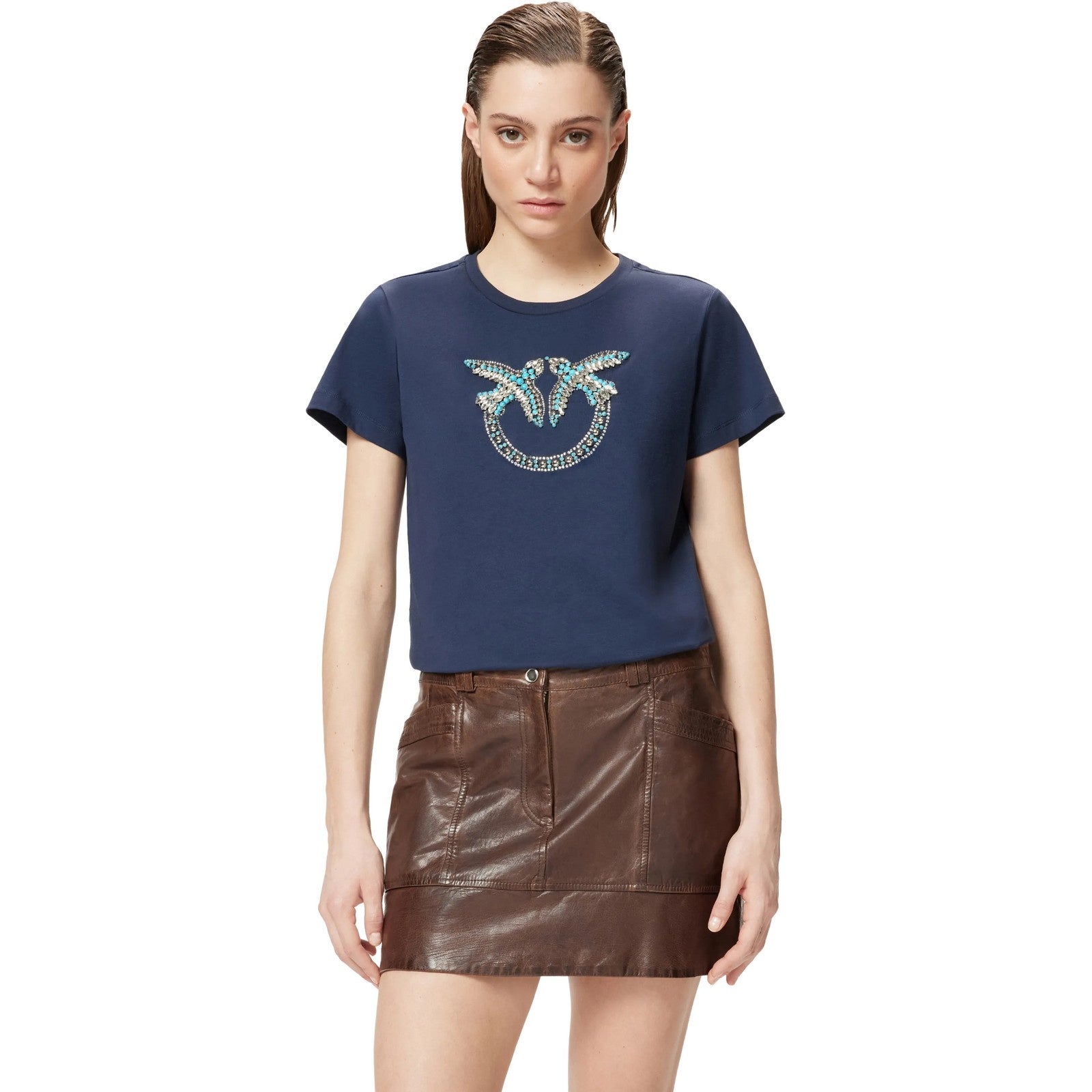 T-shirt Donna Pinko - Quentin T-Shirt Jersey Logo Bi - Blu