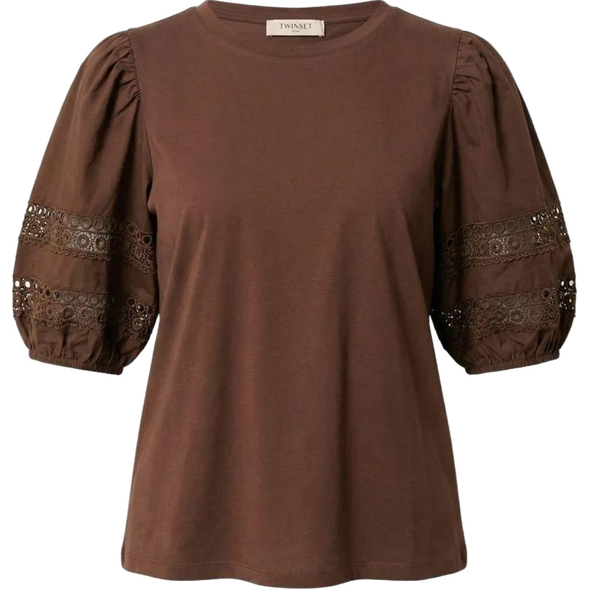 T-shirt Donna Twinset - T-Shirt In Jersey Con Maniche Baloon In Popeline - Marrone