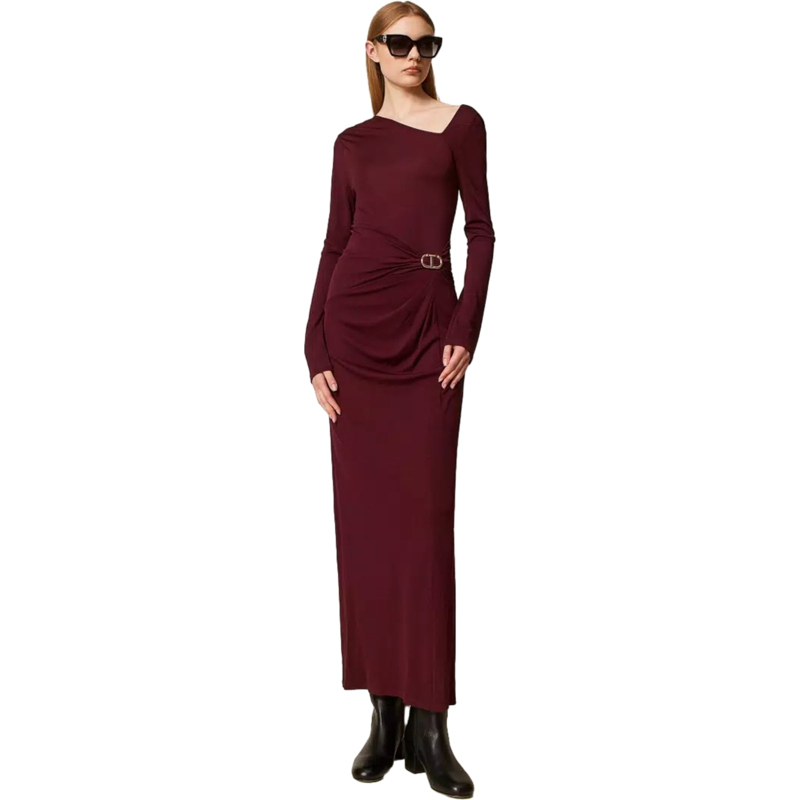 Vestiti da sera e cerimonia Donna Twinset - Abito Lungo Con Fibbia Oval T - Bordeaux