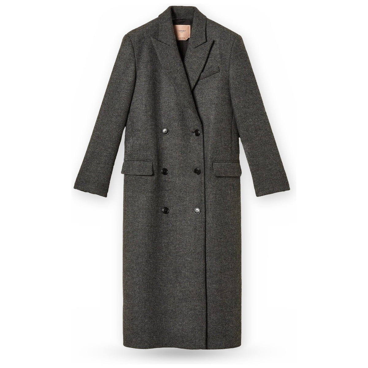 Cappotti Donna Twinset - Cappotto Lungo Doppiopetto - Grigio