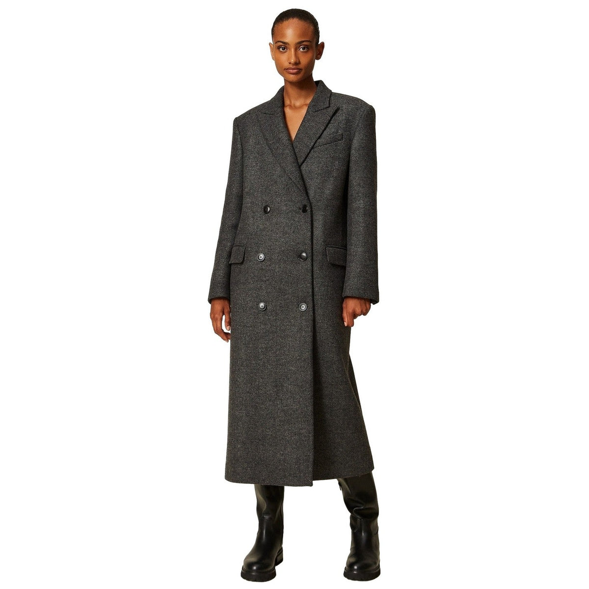 Cappotti Donna Twinset - Cappotto Lungo Doppiopetto - Grigio
