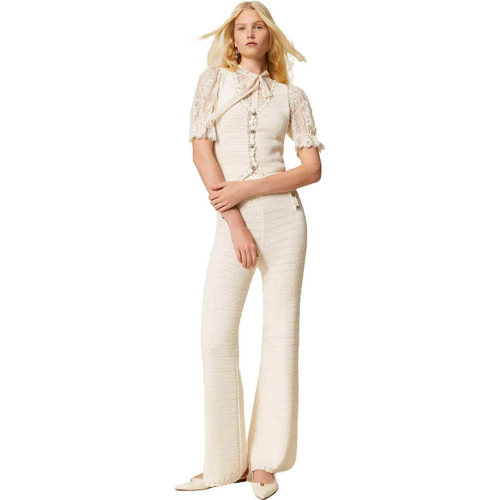 Gilet Donna Twinset - Gilet In Maglia Bordi Crochet - Beige