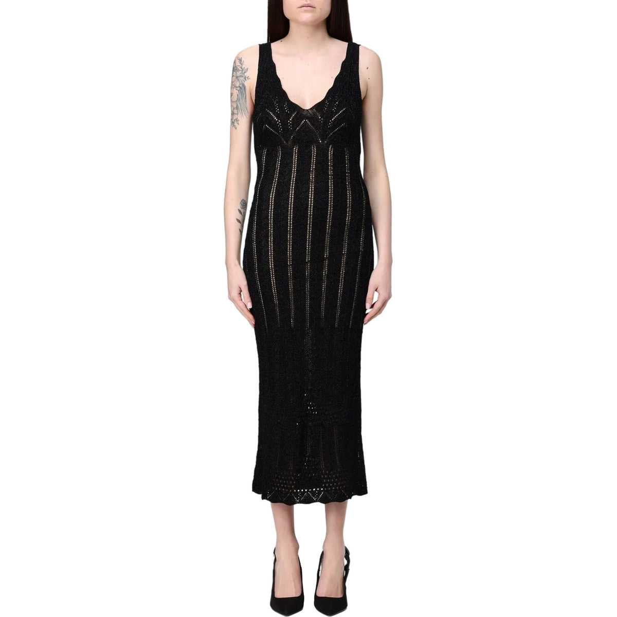 Vestiti casual Donna Twinset - Abito Smanicato In Maglia Costa Disegno Chevron - Nero