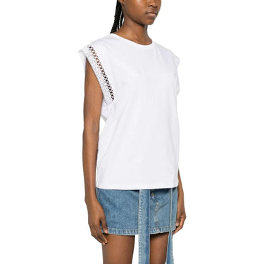 T-shirt Donna Twinset - T-Shirt In Jersey S/M Con Bordo Pizzo - Bianco