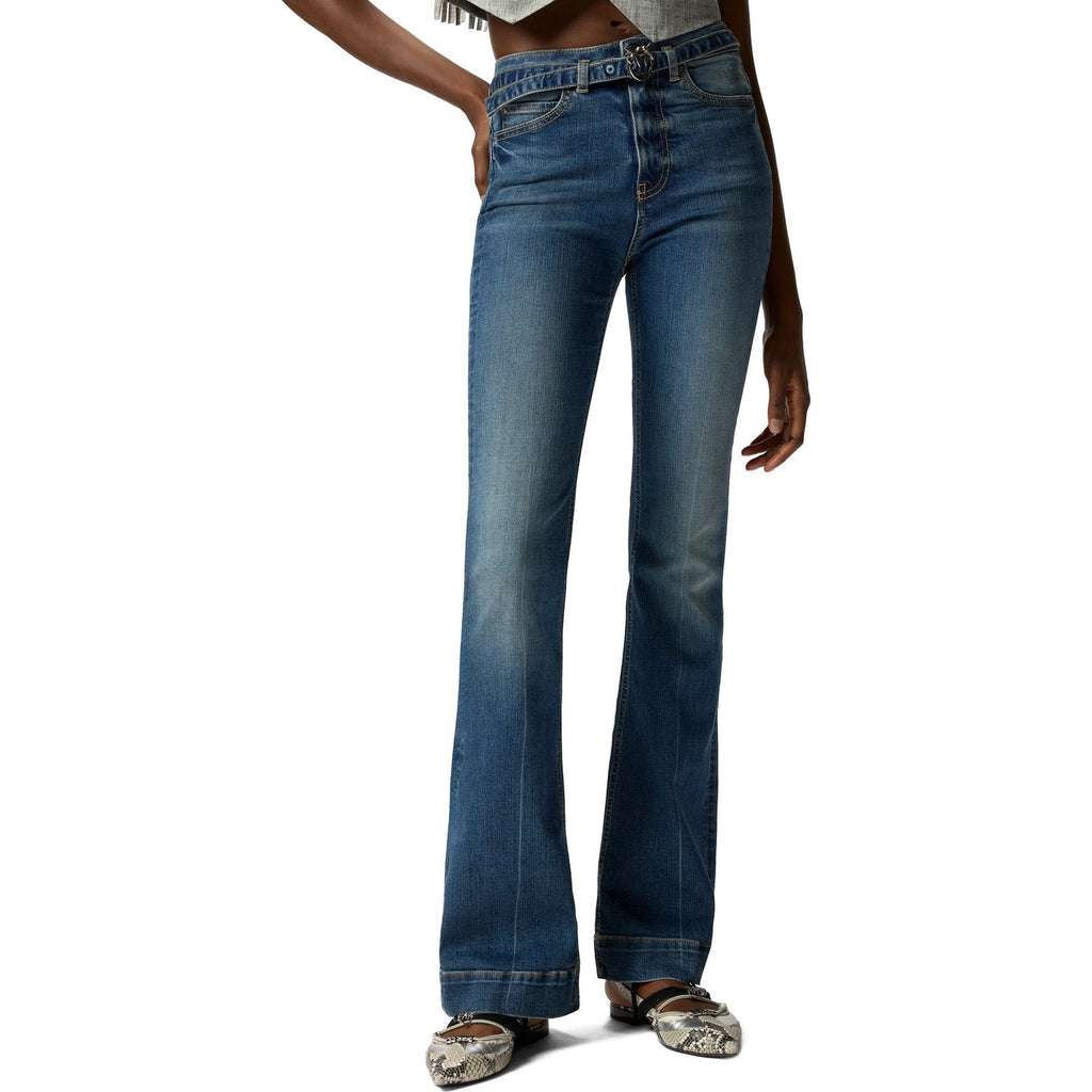 Jeans Donna Pinko - Flora Flare Medium Wash Denim - Blu-Gianni Foti