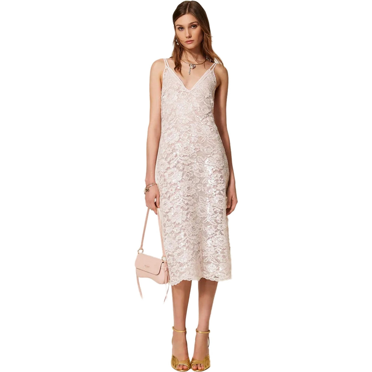 Vestiti da sera e cerimonia Donna Twinset - Abito Lungo C/Spallini E Sottoveste E Cintura - Rosa