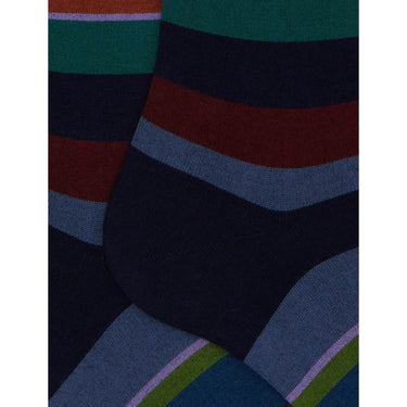 Calze Uomo Gallo - Uomo Lungo Co/Ly Leggero Righe Multicolor - Blu