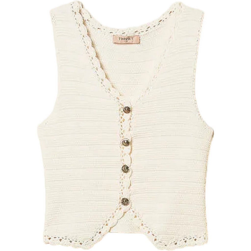 Gilet Donna Twinset - Gilet In Maglia Bordi Crochet - Beige