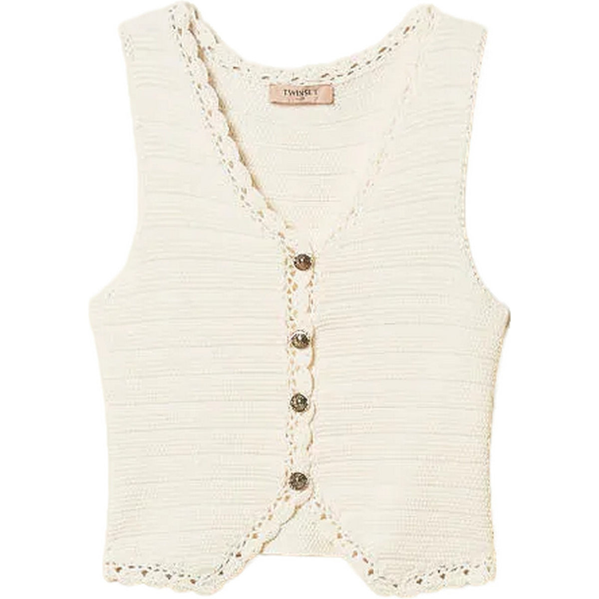 Gilet Donna Twinset - Gilet In Maglia Bordi Crochet - Beige