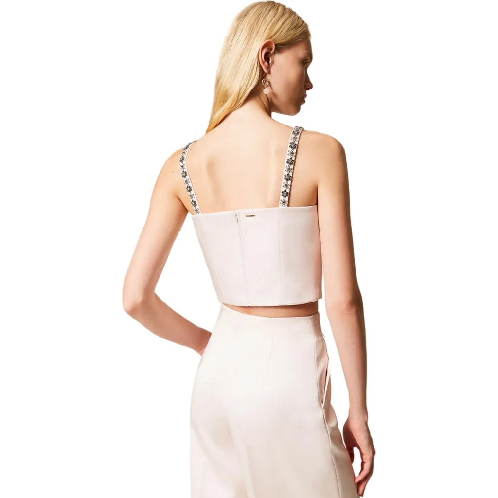 Canotte e top Donna Twinset - Top Corto Con Spallini Ricamati - Rosa