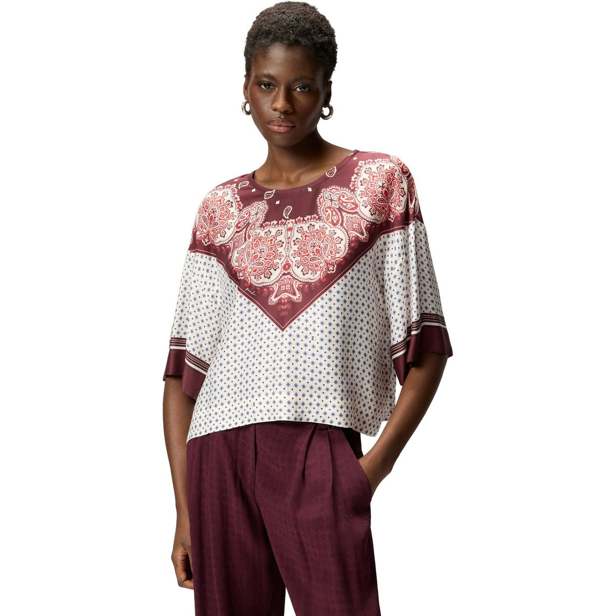 Bluse Donna Pinko - Betsy Blusa Twill Stampa Foula - Bordeaux