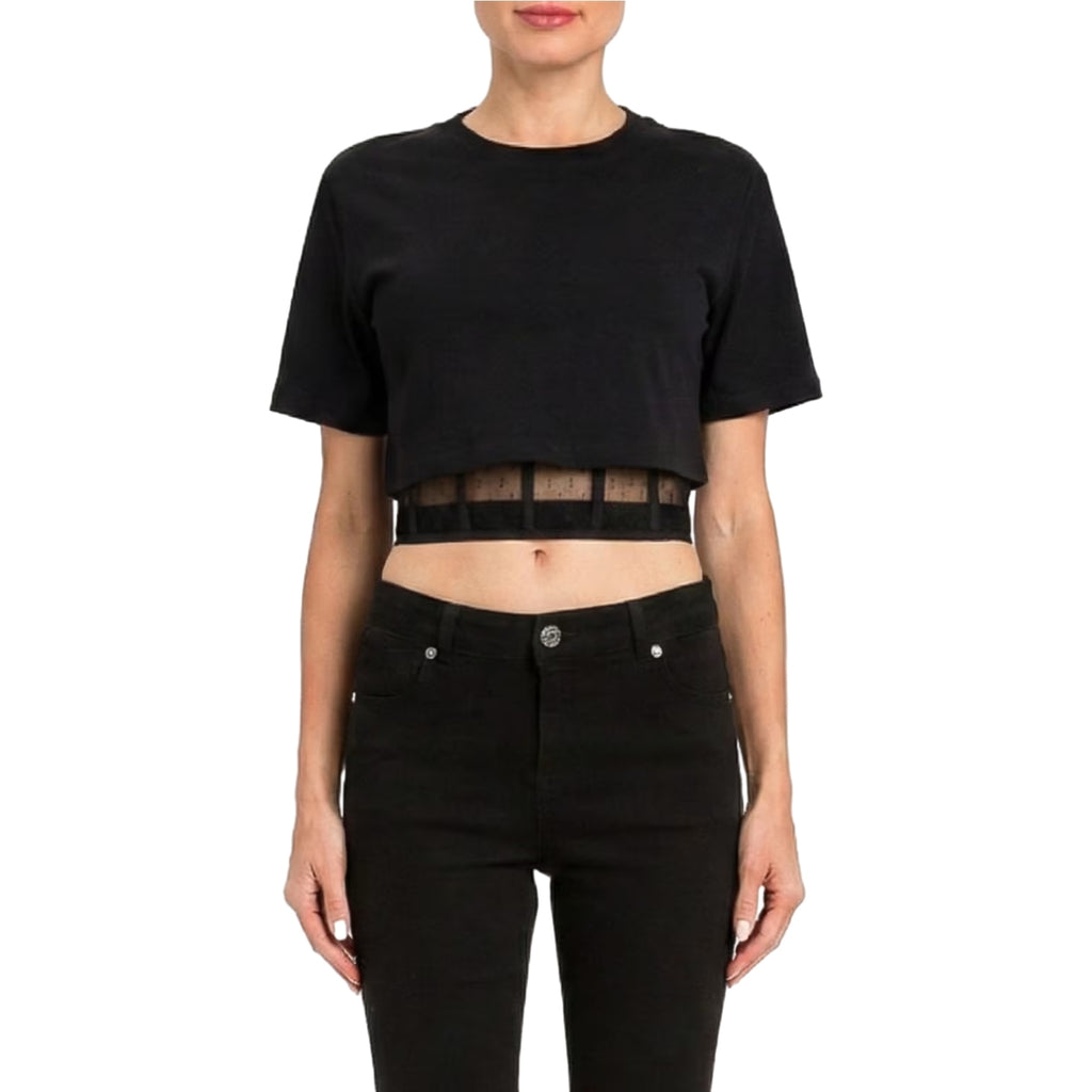 T-shirt Donna Twinset - T-Shirt In Jersey Con Corsetto Pizzo - Nero