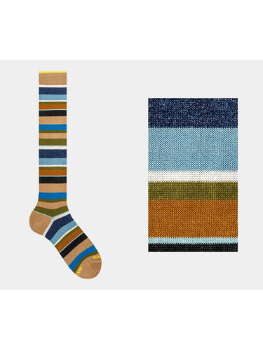 Calze Uomo Gallo - Co/Ly Riga Multicolor Leggero - Panna