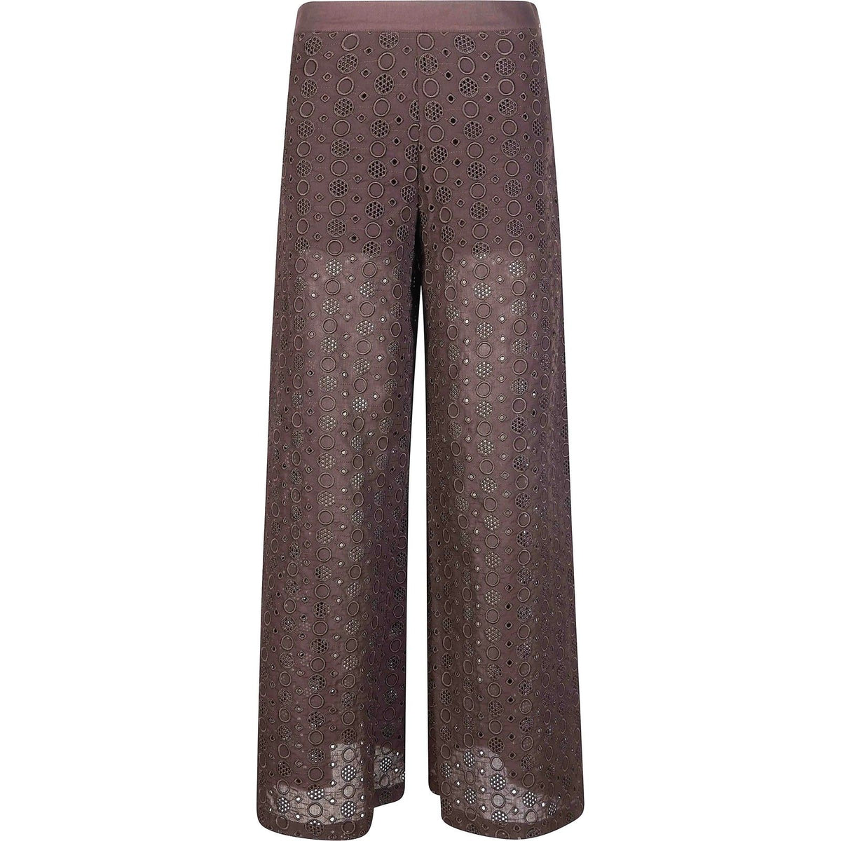 Pantaloni Donna Pinko - Kimmy Pantalone Popeline Ricam - Marrone