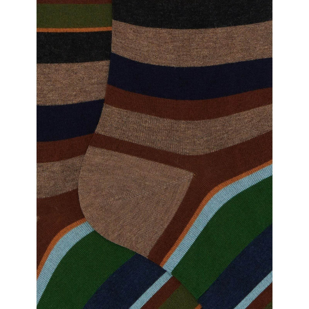 Calzini Uomo Gallo - Uomo Corto Co/Ea Leggero Righe Multi - Marrone