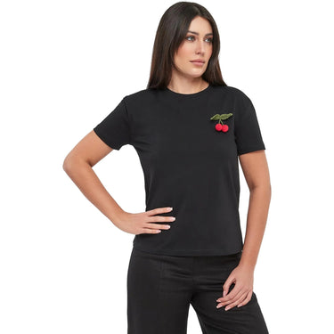 T-shirt Donna Twinset - T-Shirt In Jersey Con Spilla Ciliegie Staccabile - Nero