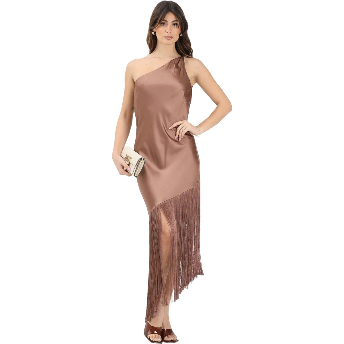 Vestiti da sera e cerimonia Donna Pinko - Kiwi Abito Satin Con Frange - Marrone