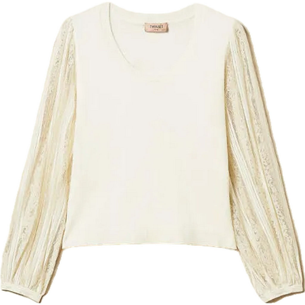 Bluse e camicie Donna Twinset - Maglia Con Pizzo Ricamato - Bianco