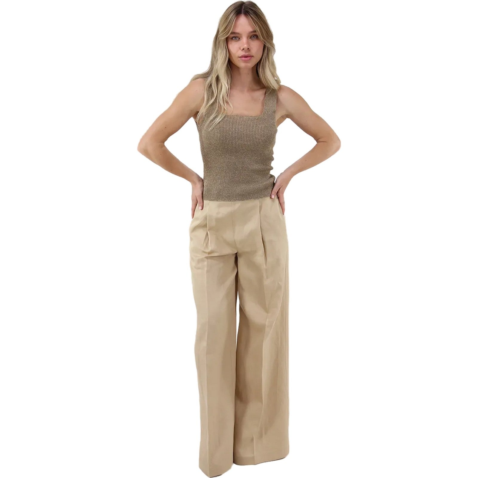 Canotte e top Donna Twinset - Top In Maglia Scollo Quadrato A Coste Punzonato - Verde