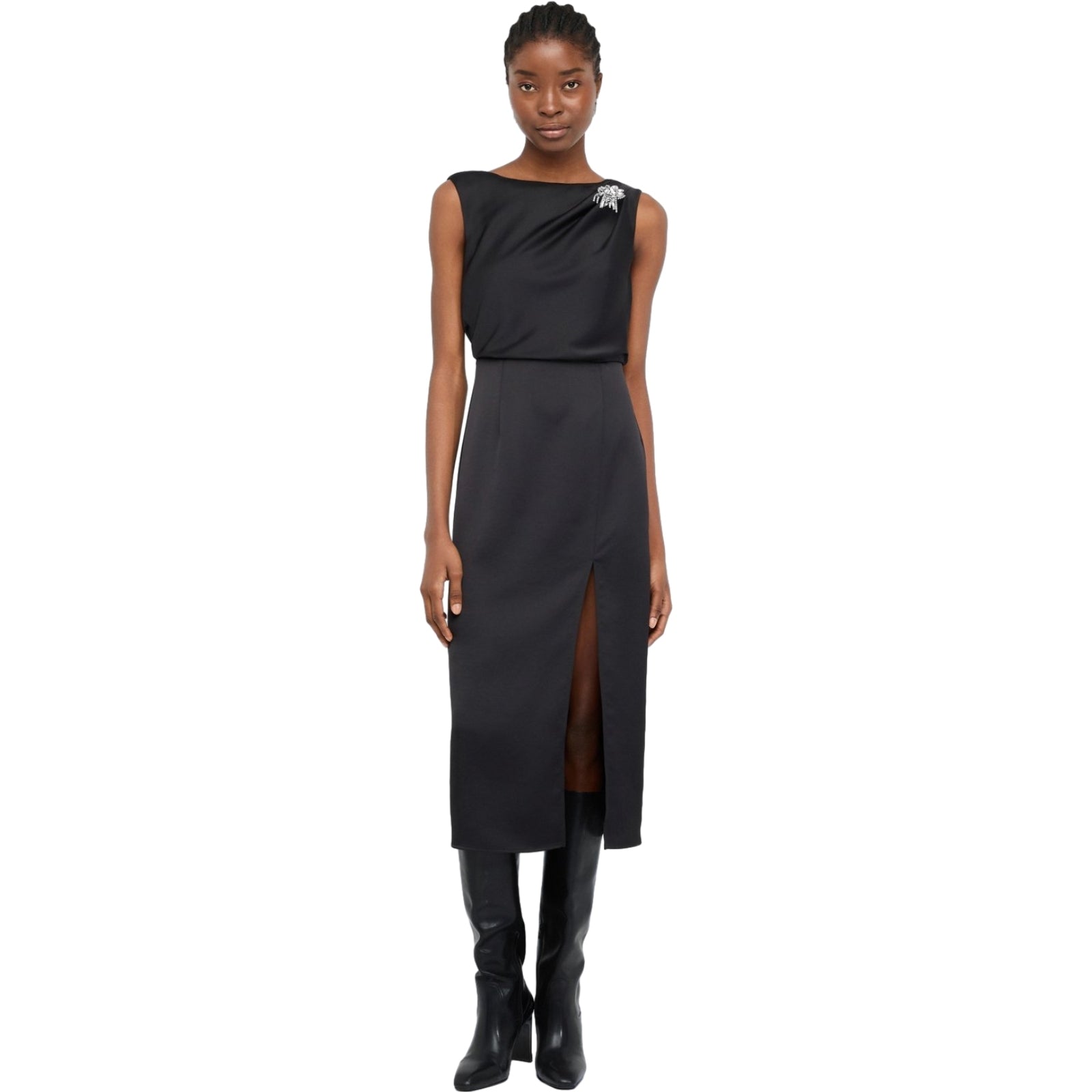 Vestiti da sera e cerimonia Donna Liu Jo - Abito Midi Con Spacco - Nero