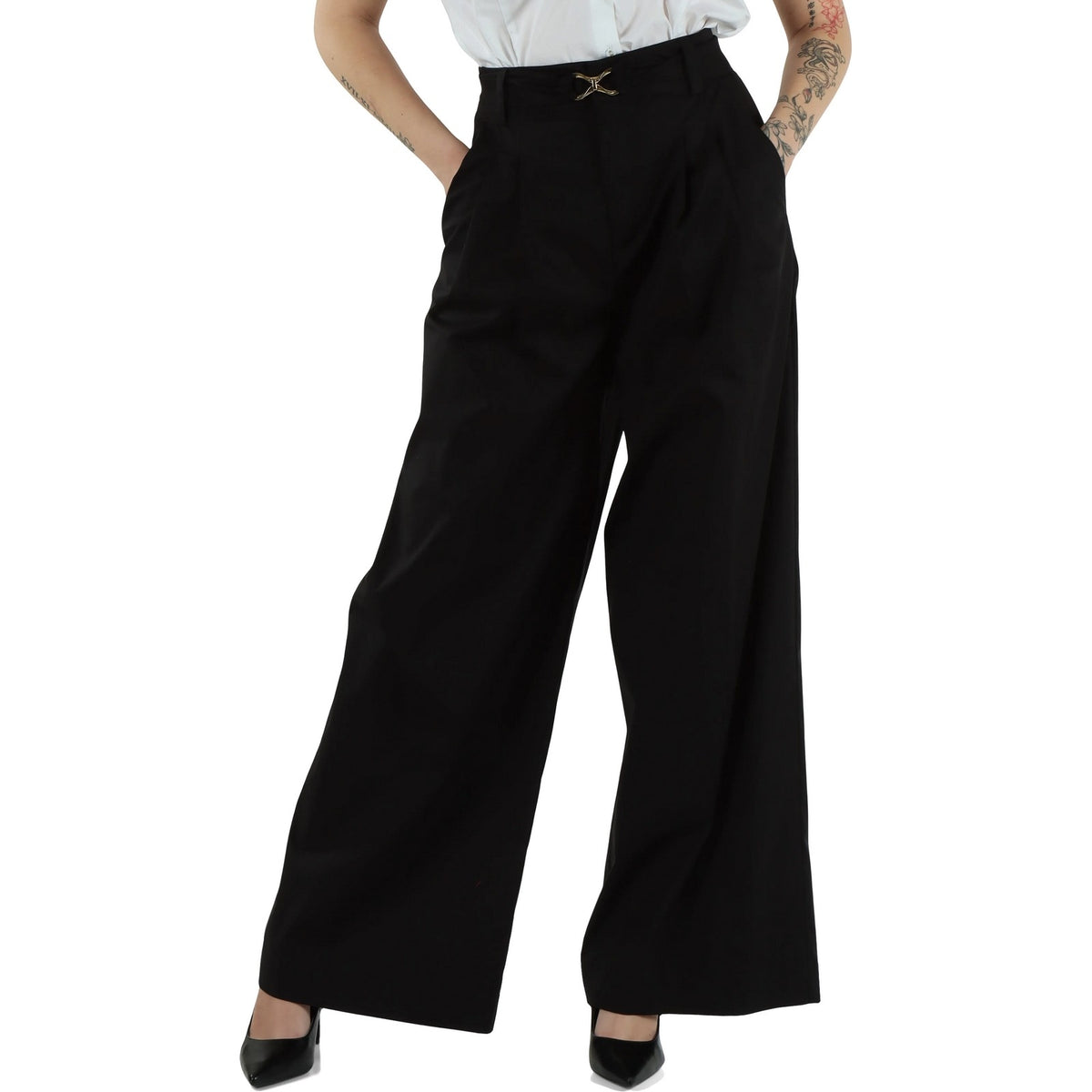 Pantaloni Donna Twinset - Pantalone Largo Con Cintura Staccabile - Nero