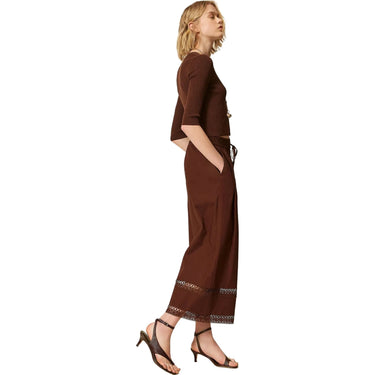 Pantaloni Donna Twinset - Pantalone Con Elastico E Macrame' - Marrone