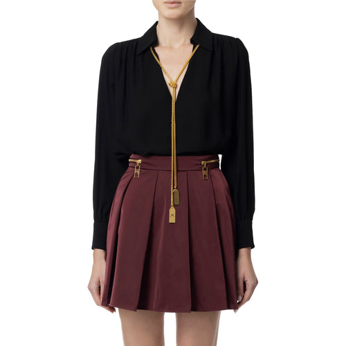 Bluse e camicie Donna Elisabetta Franchi - Blusa in georgette con charms collana - Nero