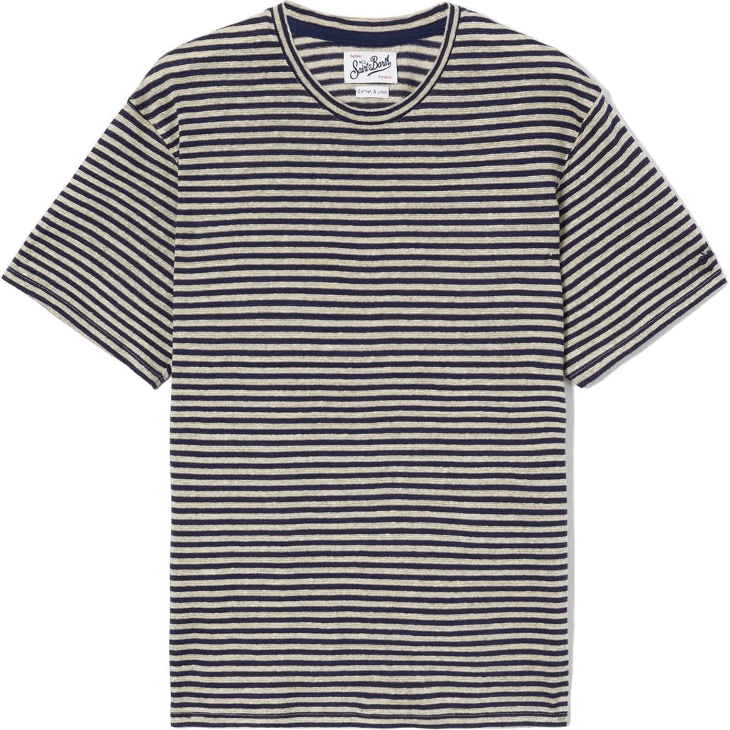 T-shirt Uomo Mc2 Saint Barth - Man Striped Cotton-Linen Tshirt - Multicolore
